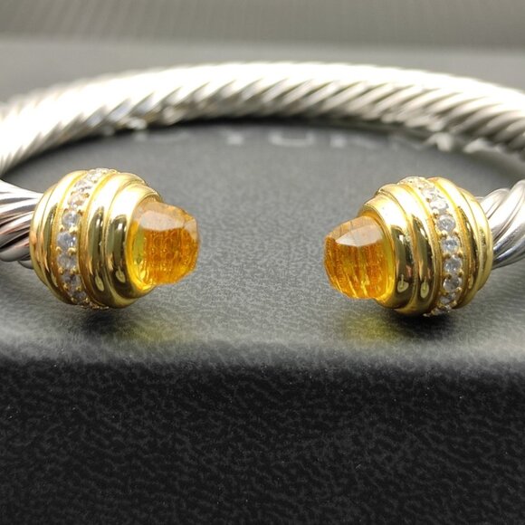 David Yurman sterling silver bracelet, set with 18K yellow gold and citrine, 7mm - Picture 7 of 10